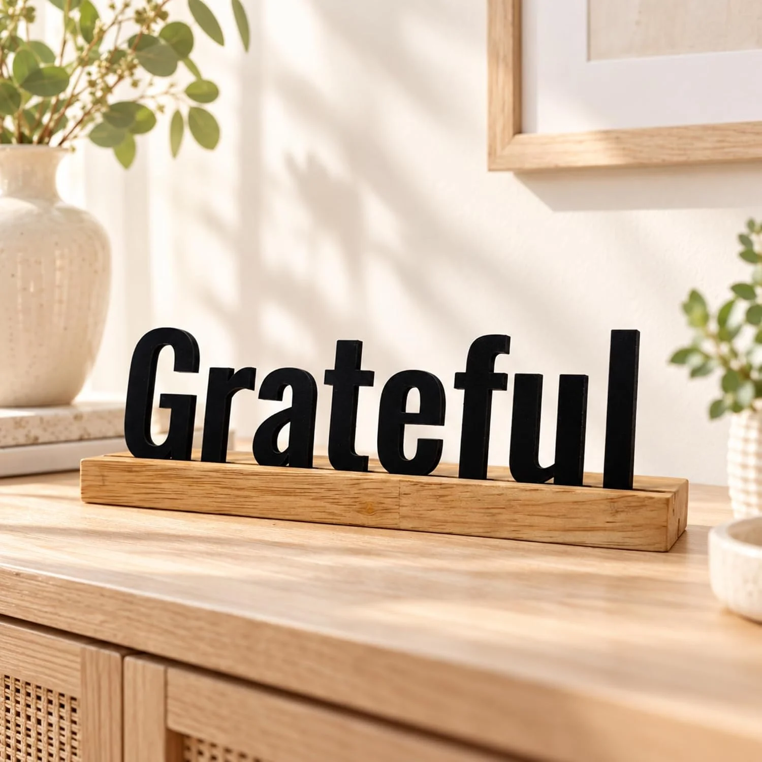 Grateful Wooden Table Sign – Daily Gratitude Reminder