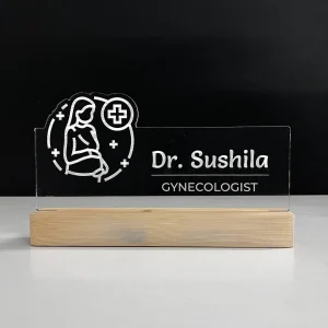 Name lamp for gynecologists – glowing on a desk