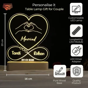 Heart hands infinity couple lamp – size 20 x 16 cm