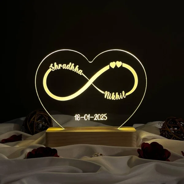 Heart infinity couple name lamp