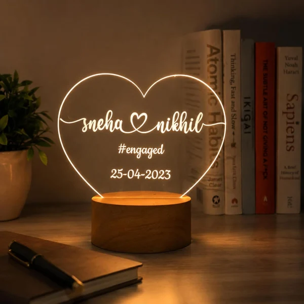 Heart Couple Name Lamp – Anniversary Gift