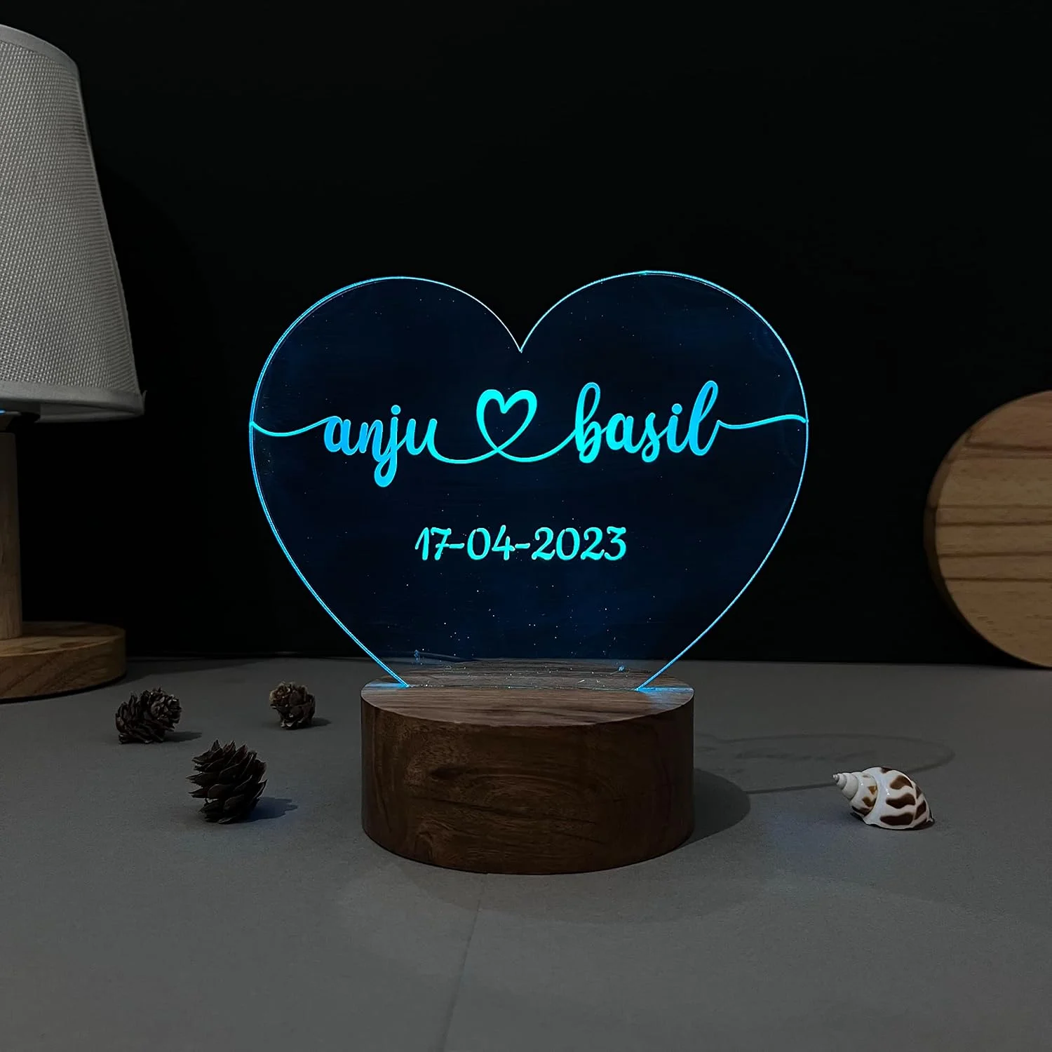 Multicolour heart couple name lamp