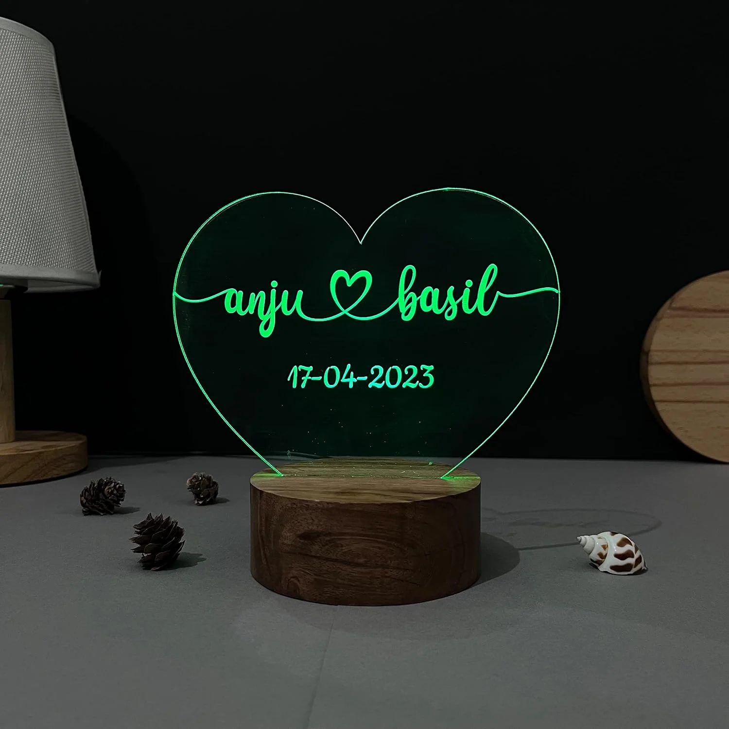 Heart Couple Name Lamp – Multicolour LED – another view