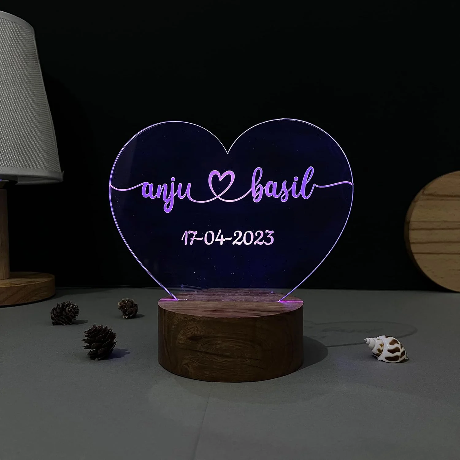 Heart Couple Name Lamp – Multicolour LED – close-up