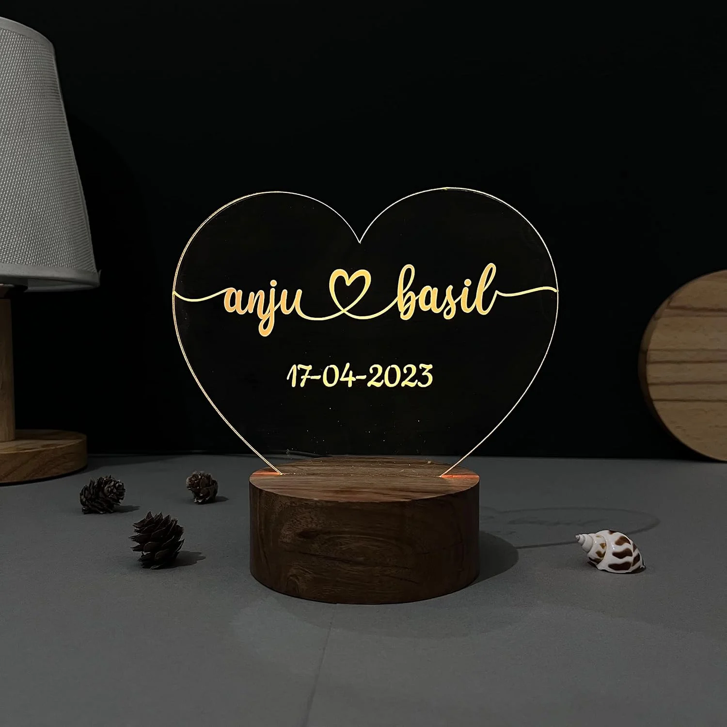 Heart Couple Name Lamp – Multicolour LED – colour option