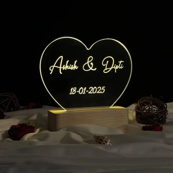 Heart shape couple name lamp