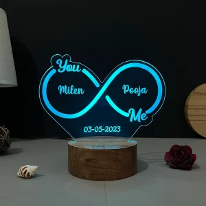Multicolour infinity couple name lamp – close-up