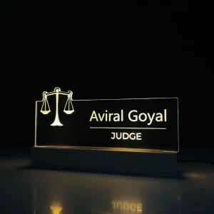 Name lamp for judges – glowing on a desk