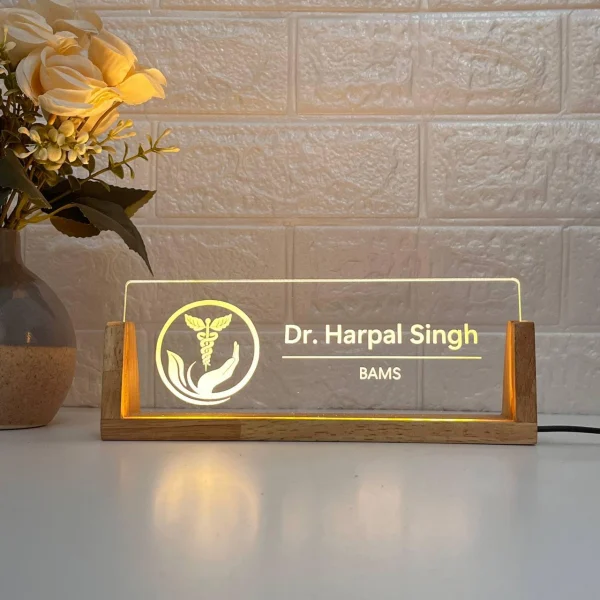 LED desk name plate for ayurveda doctors
