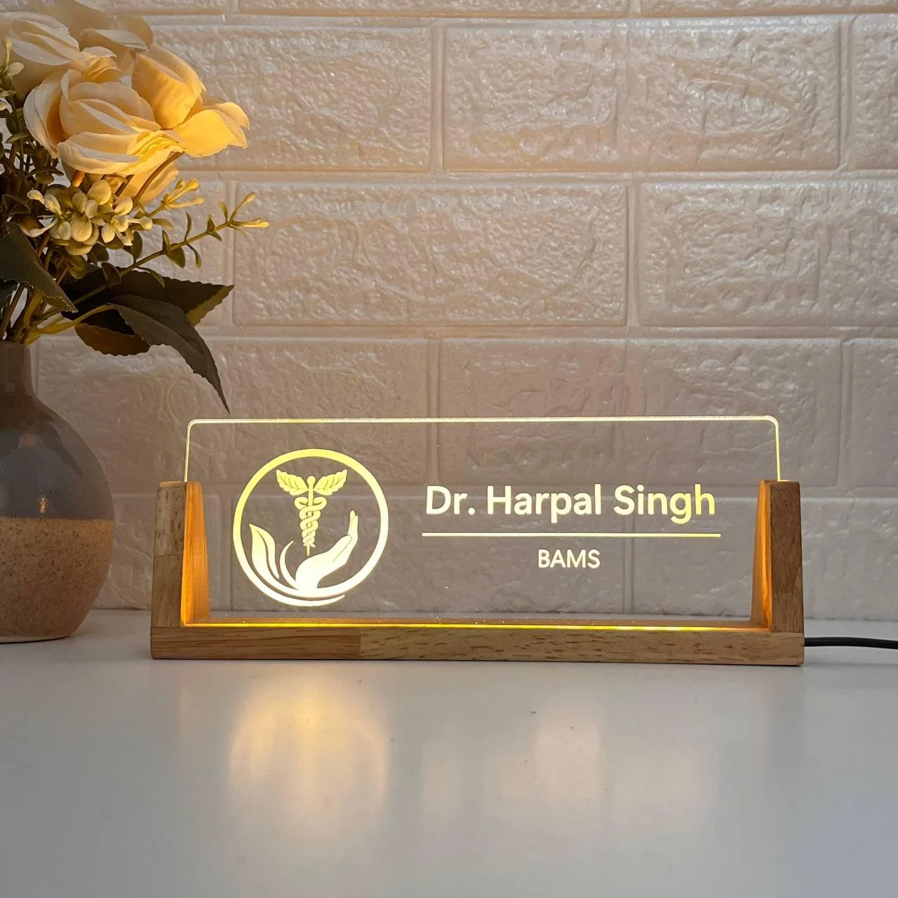 LED desk name plate for ayurveda doctors