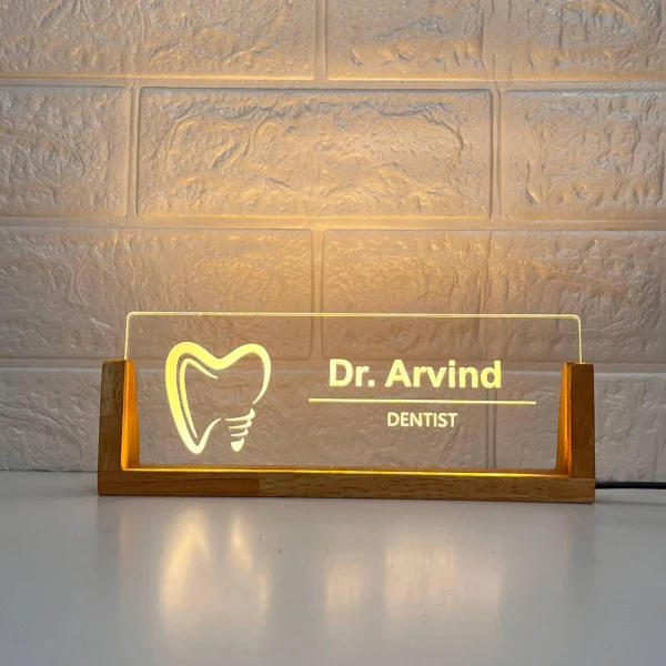 LED desk name plate for dentists