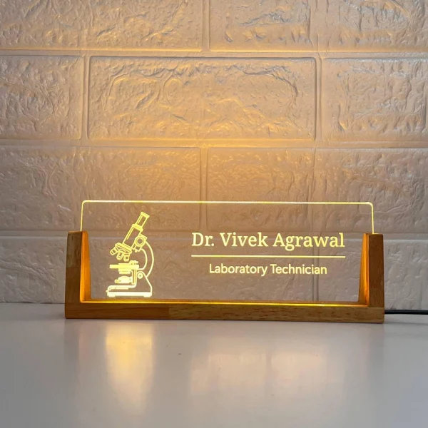 LED desk name plate for lab technicians