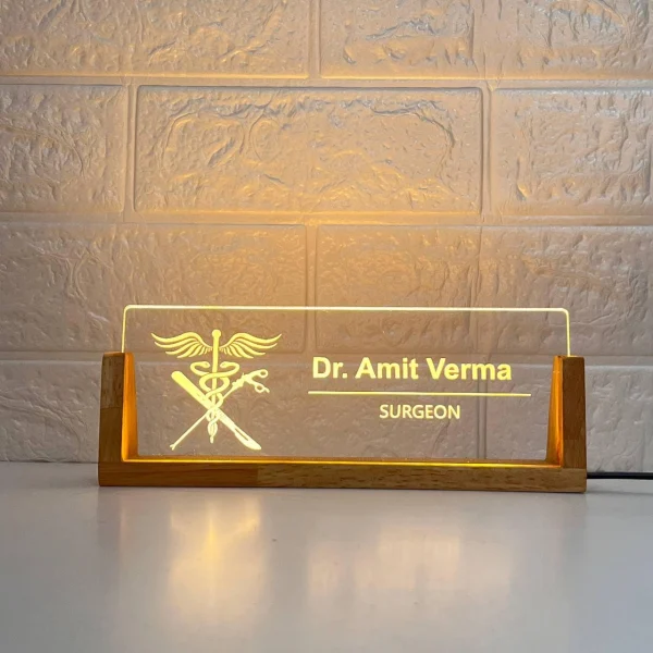 LED desk name plate for surgeons