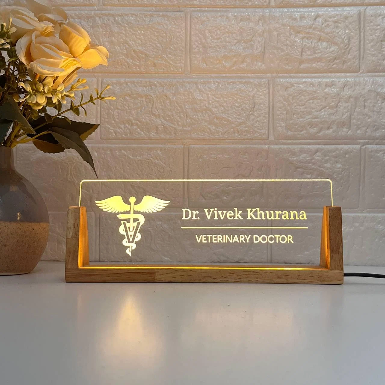 LED desk name plate for veterinary doctors