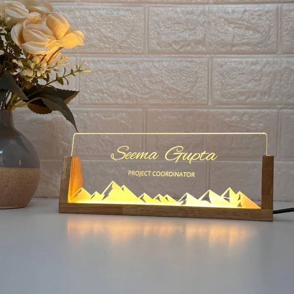 Mountain LED desk name plate