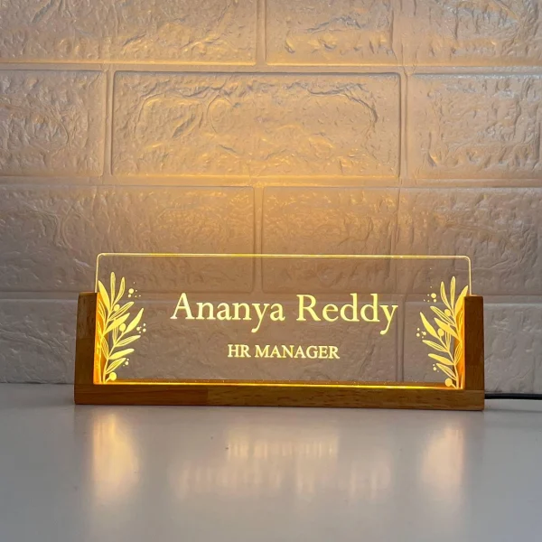 Floral leaf LED desk name plate