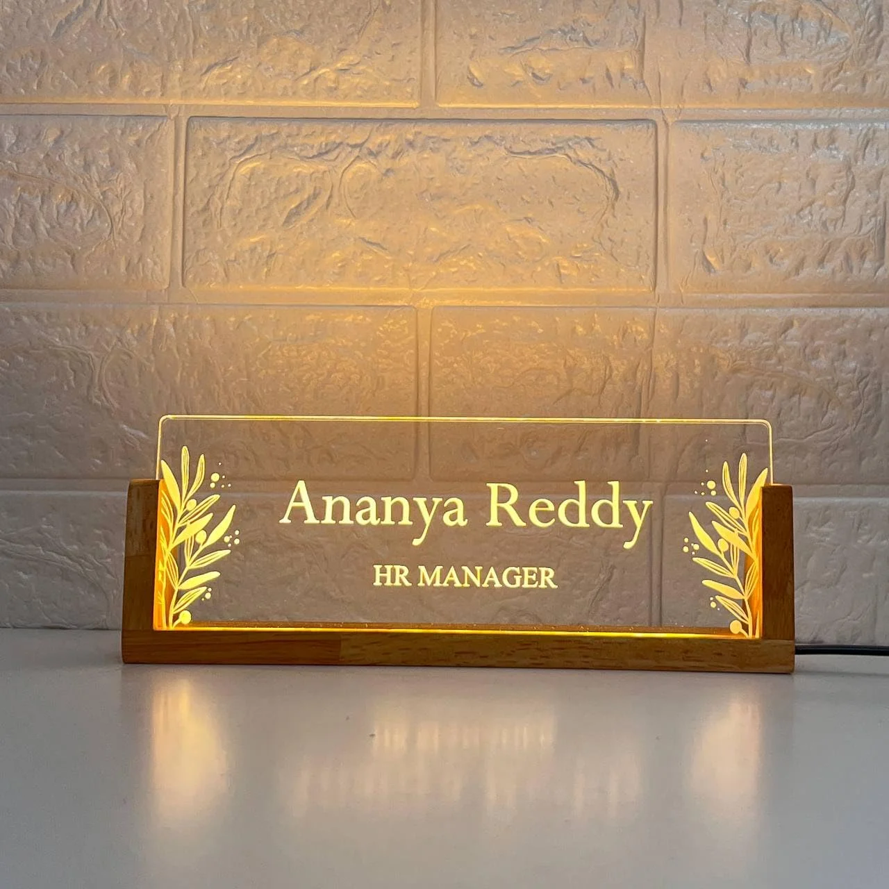 Floral leaf LED desk name plate