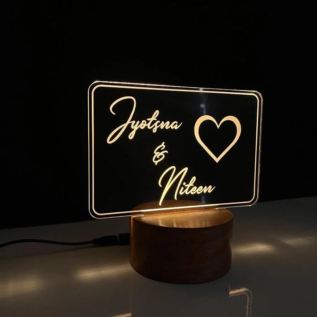 Couple Name Lamp with Heart – Script Names – glowing