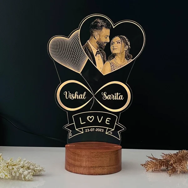 Multicolour double heart photo lamp
