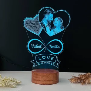 Multicolour double heart photo lamp – warm white glow