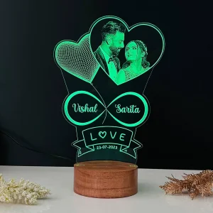 Multicolour double heart photo lamp – colour option
