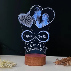 Multicolour double heart photo lamp – colour option