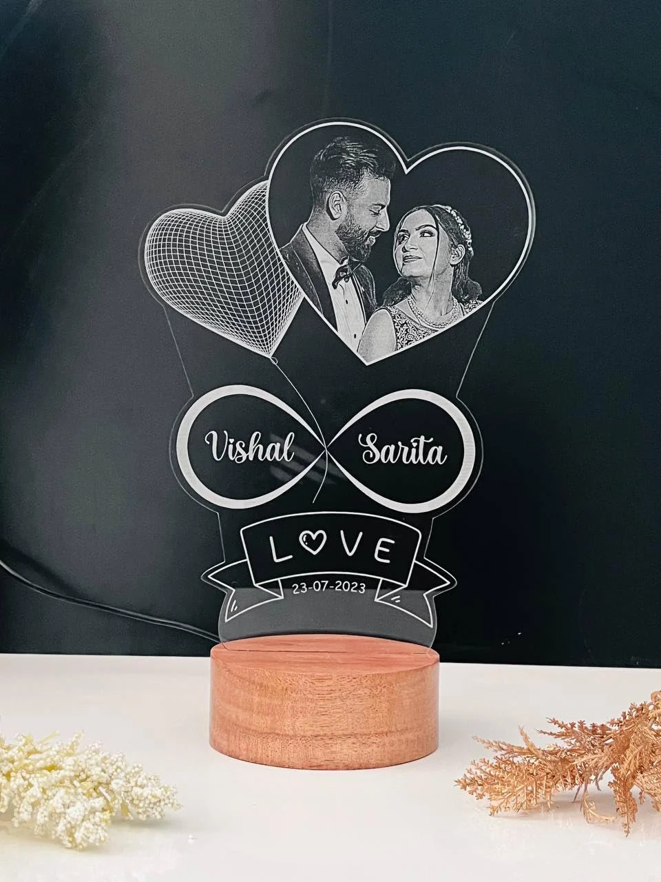 Multicolour double heart photo lamp – colour option