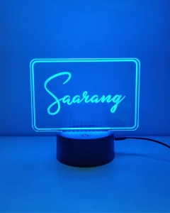 Multicolour name lamp with rectangle frame – glowing