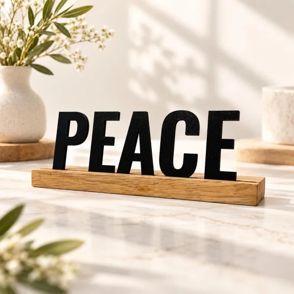 PEACE Wooden Table Sign – Meditation & Yoga Decor
