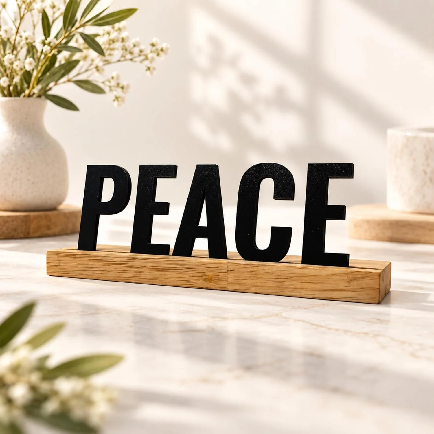 PEACE Wooden Table Sign – Meditation & Yoga Decor