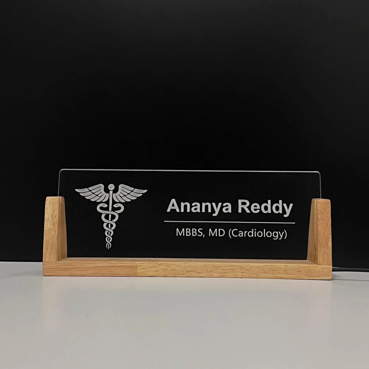 Personalised LED Desk Name Plate for Doctors – with the light off