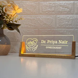 Mother and baby LED desk name plate – on a desk