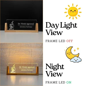 LED desk name plate for lab technicians – day and night view