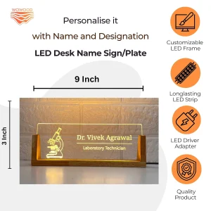 LED desk name plate for lab technicians – size 9 x 3 inch