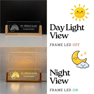 LED desk name plate for pulmonologists – day and night view