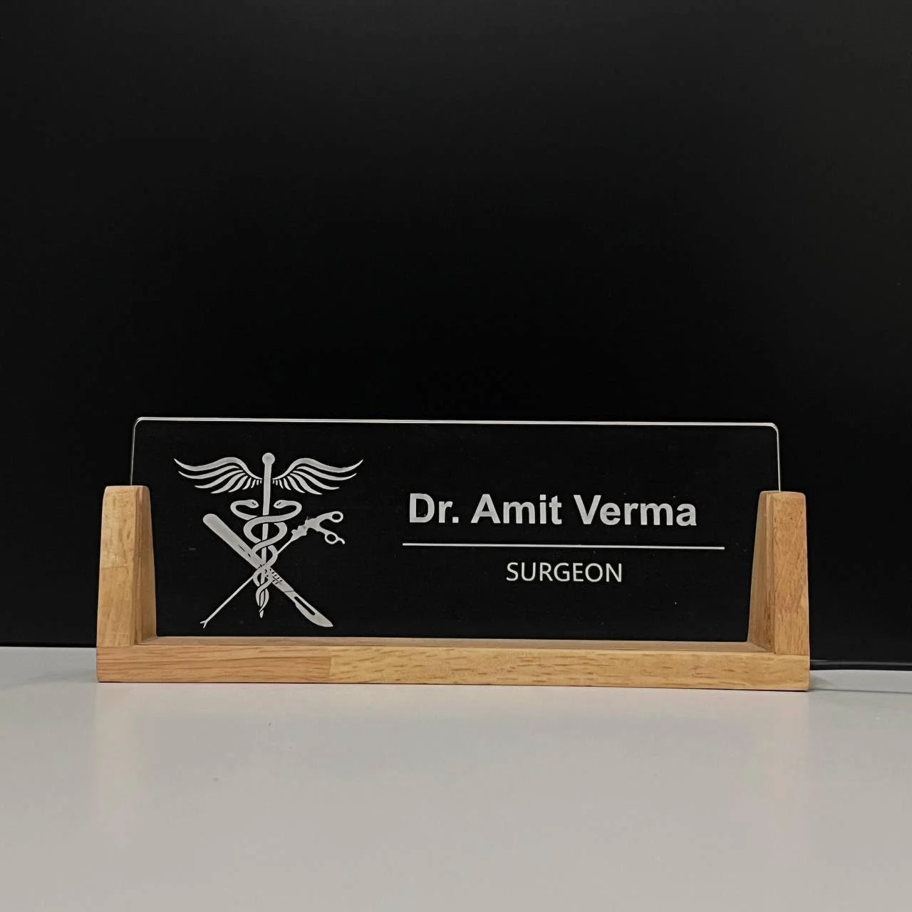 Personalised LED Desk Name Plate for Surgeons – with the light off