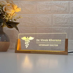 LED desk name plate for veterinary doctors – on a desk