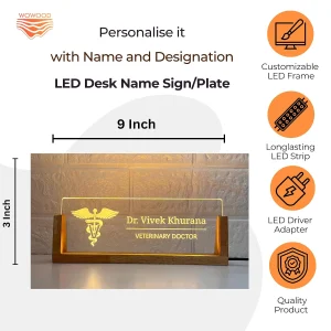 LED desk name plate for veterinary doctors – size 9 x 3 inch