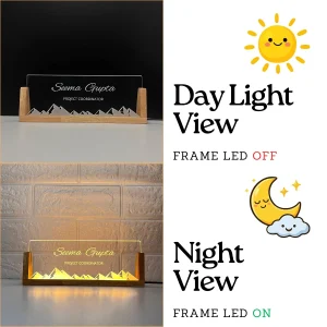 Mountain LED desk name plate – day and night view