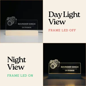 Name lamp for photographers – day and night view