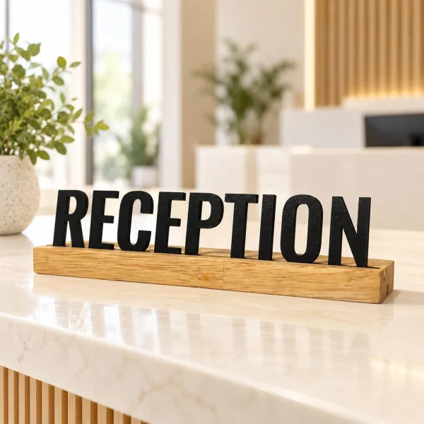 Reception Wooden Desk Sign – Office, Clinic & Hotel
