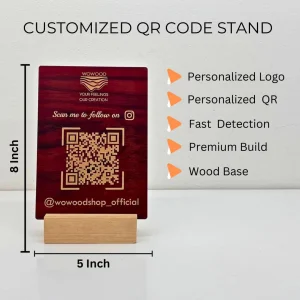 Red mahogany qr code stand – size 8 x 5 inch