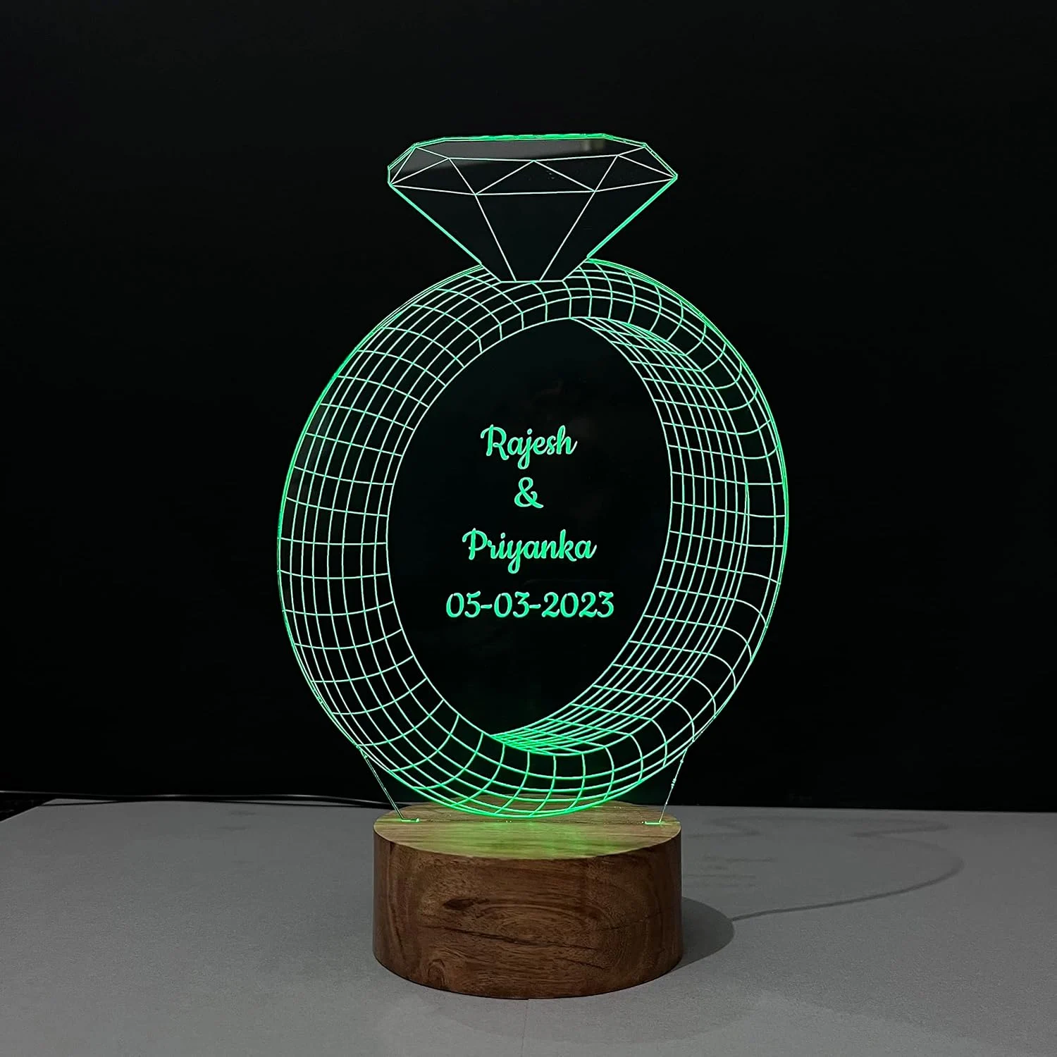 3D Ring Couple Name Lamp – Multicolour LED – glowing