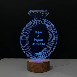 Multicolour 3D ring couple name lamp – another view