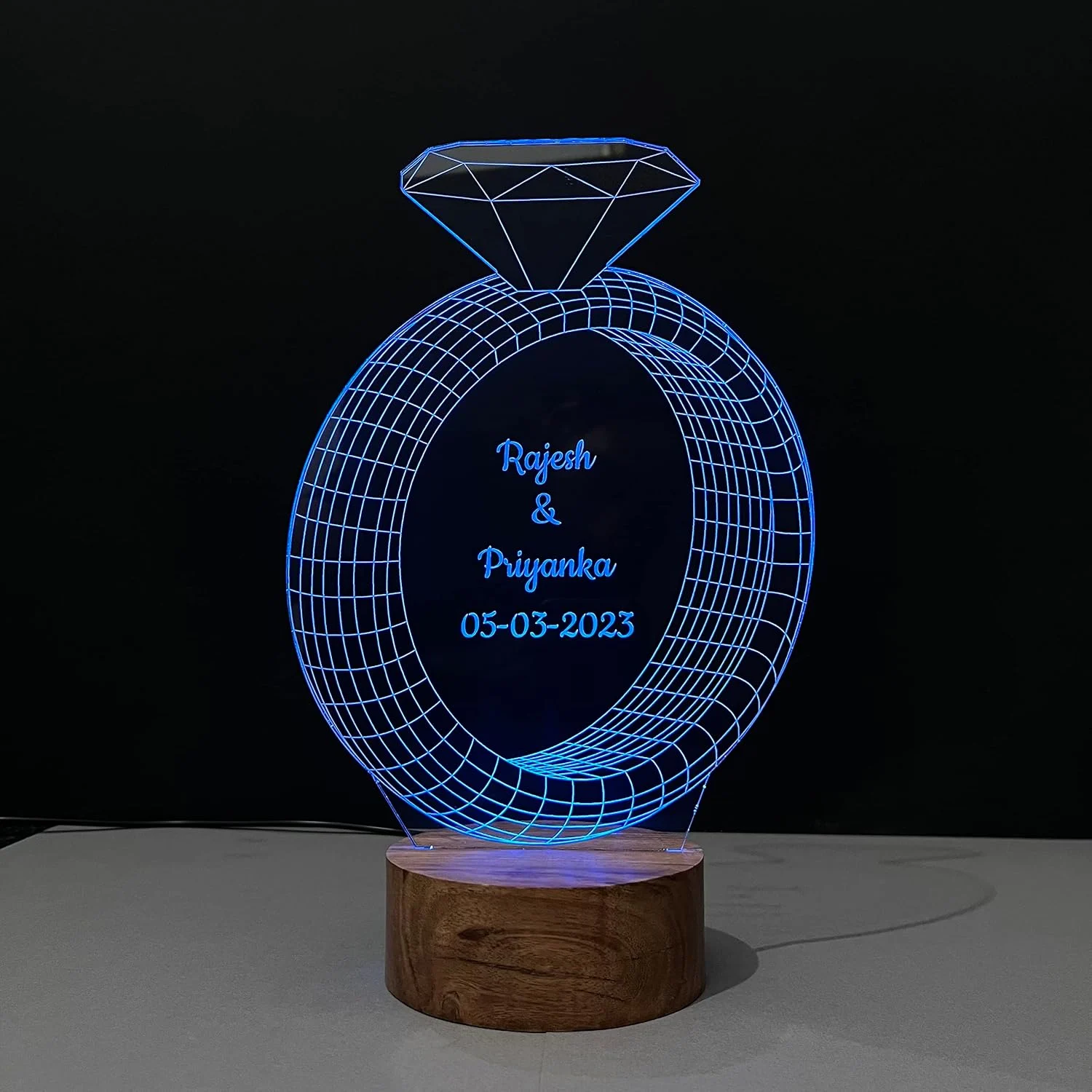 3D Ring Couple Name Lamp – Multicolour LED – another view