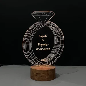 Multicolour 3D ring couple name lamp – close-up