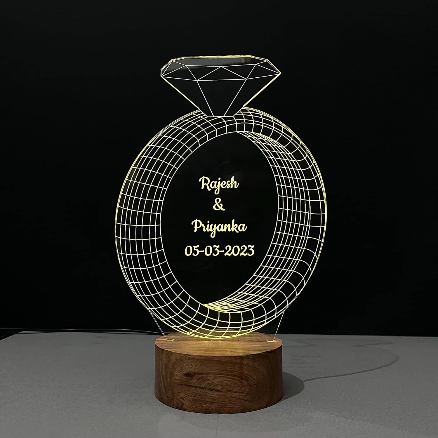 3D Ring Couple Name Lamp – Multicolour LED – lit up