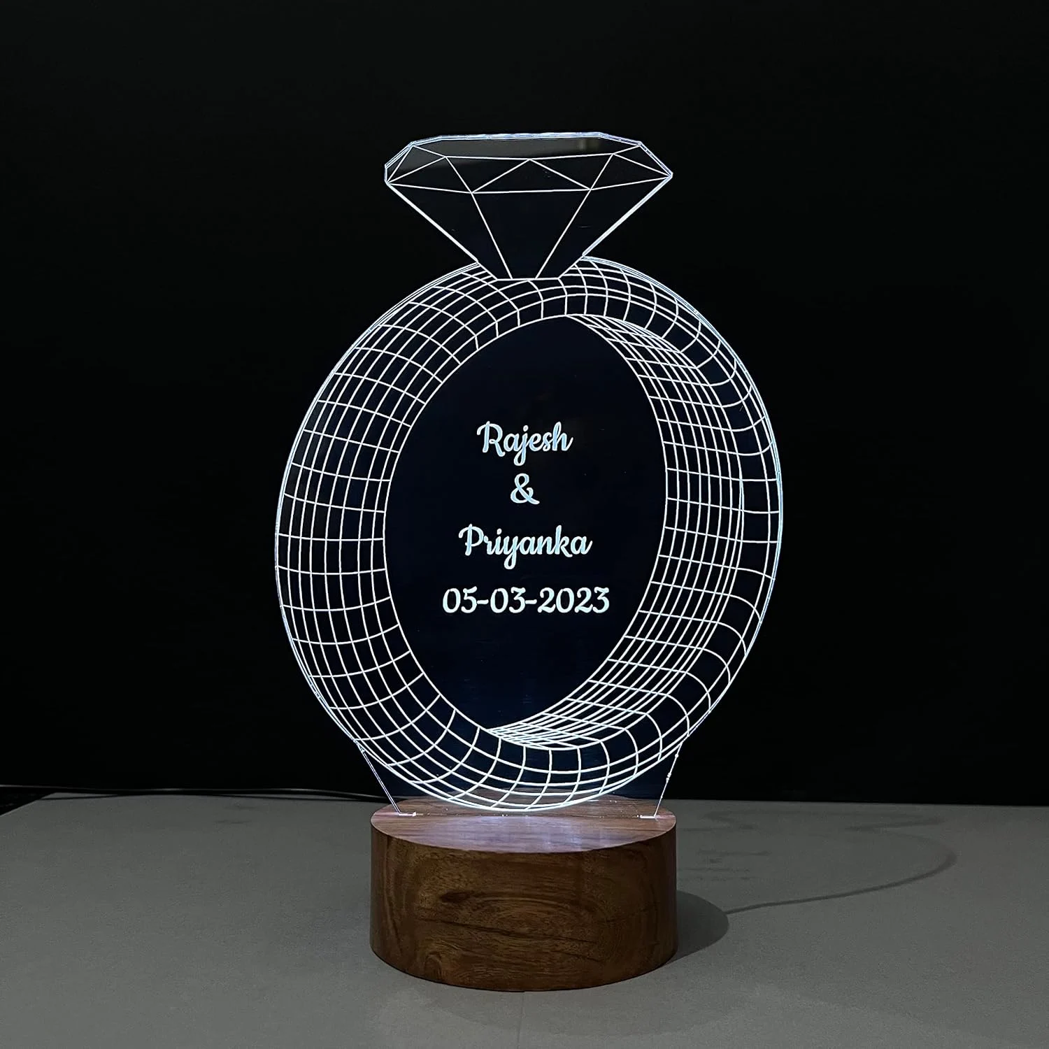 3D Ring Couple Name Lamp – Multicolour LED – colour option