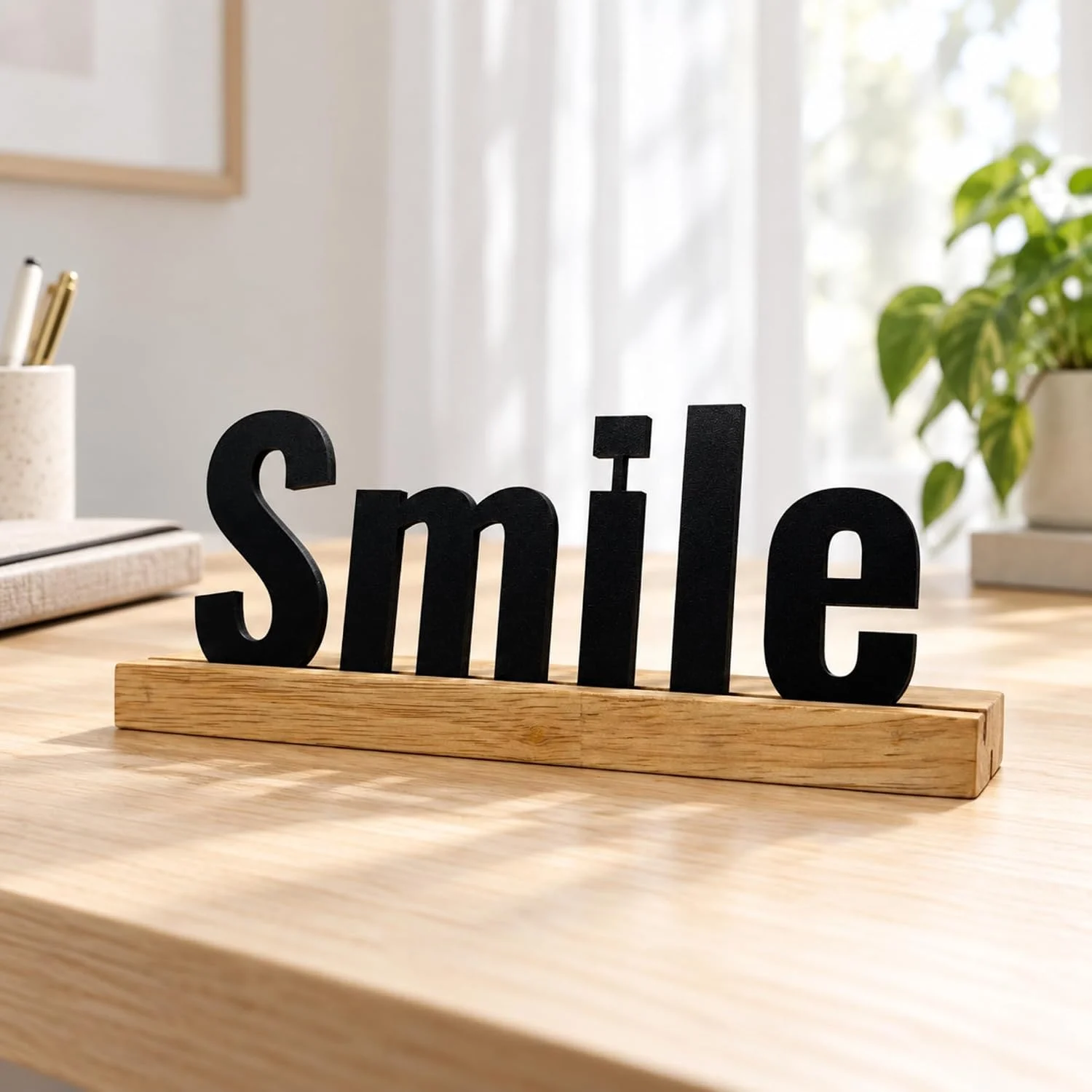 Smile Wooden Table Sign – Cheerful Desk & Shelf Decor – photo 2
