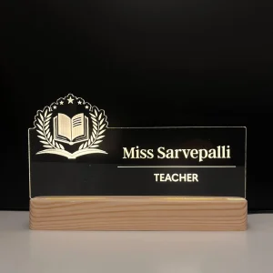 Name lamp for teachers – glowing on a desk